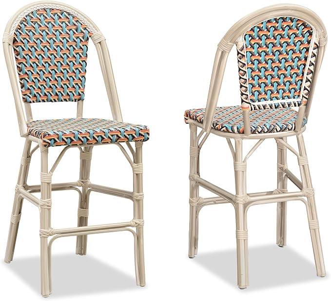 PURPLE LEAF French Counter Height Bar Stool Set of 2 25" White Print Finish by PURPLELEAF
