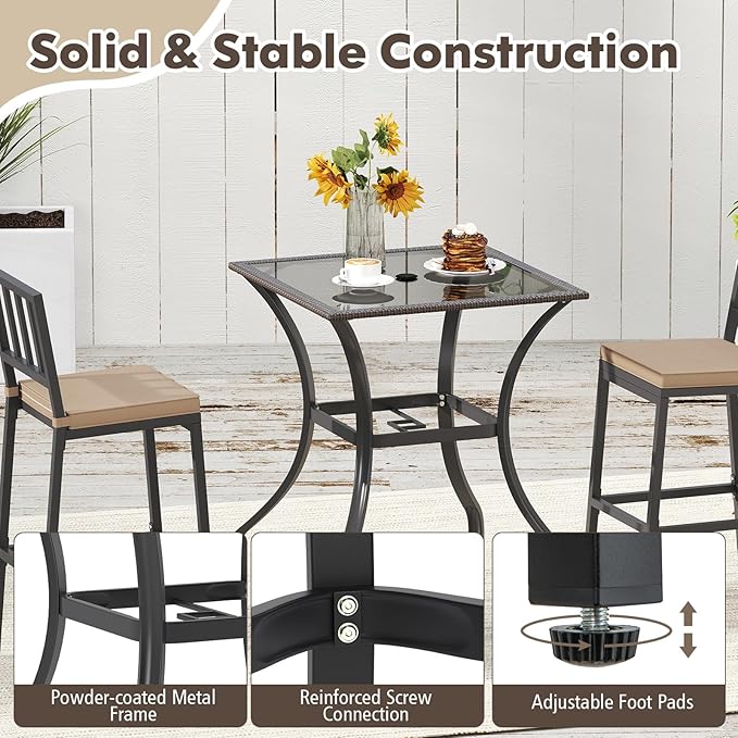Tangkula Patio Bar Table with Umbrella Hole, All Weather 37 Inches Height Heavy - Image 6