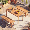 Tangkula 3 Pieces Acacia Wood Patio Dining Set, Outdoor Rectangular Table and by TANGKULA