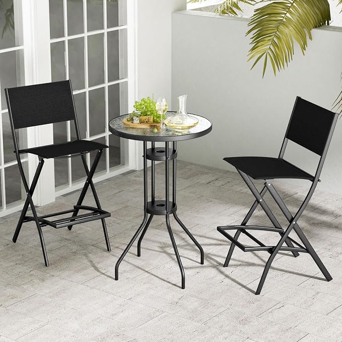 COSTWAY Outdoor Patio Bar Chair Set of 2, Folding Bar Height Stool - Image 7