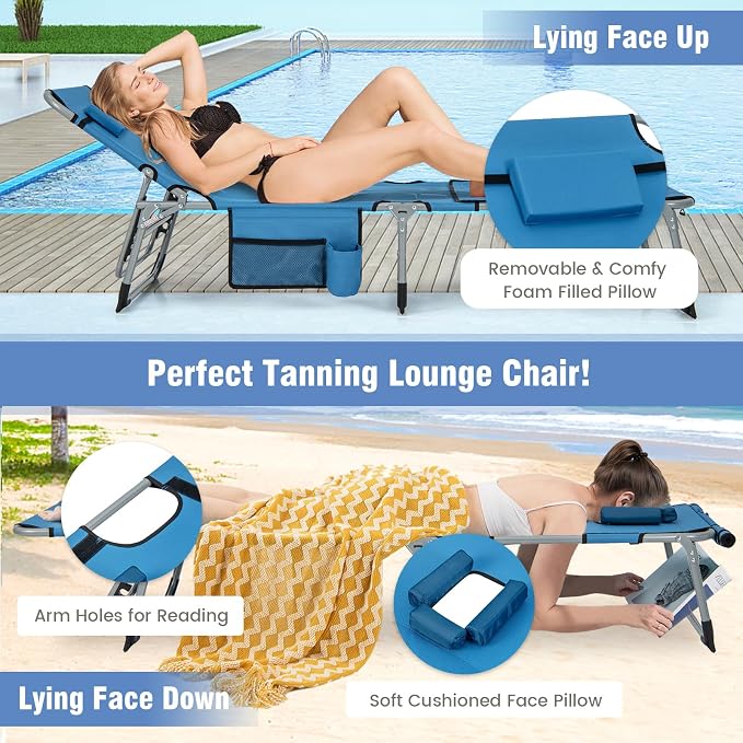 GYMAX Tanning Chair, 330LBS Beach Lounge Chair - Image 4
