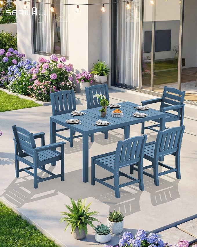 SERWALL 7-Piece Outdoor Dining Set, All Weather HDPE Outdoor Furniture Set - Image 9