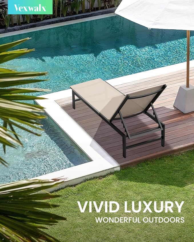 Outdoor Lounge Chairs Set of 2, Aluminum Patio Chaise Lounge Chairs - Image 2