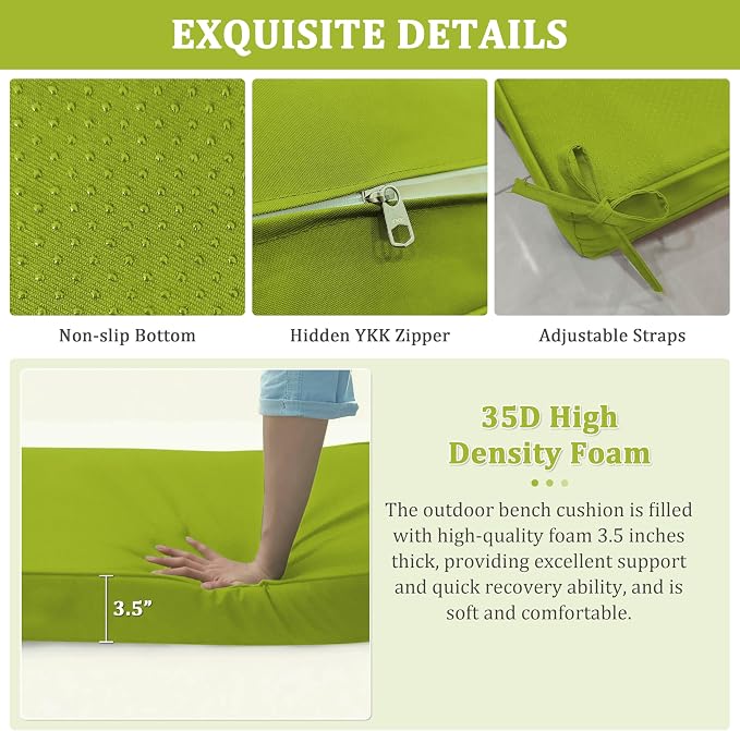 Premium Outdoor Bench Cushions for Patio Furniture 3.5inches Memory Foam Bench - Image 5
