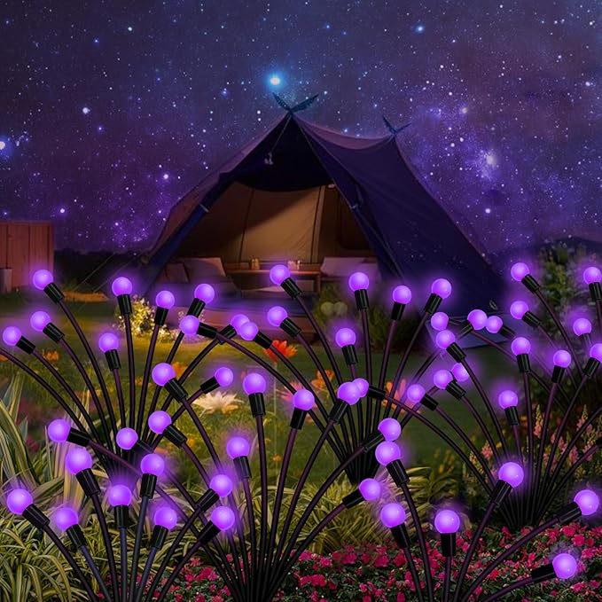 Kohlrabi Solar Garden Lights Outdoor, 6 Pack 60 LED Solar Purple Firefly Lights - Image 6