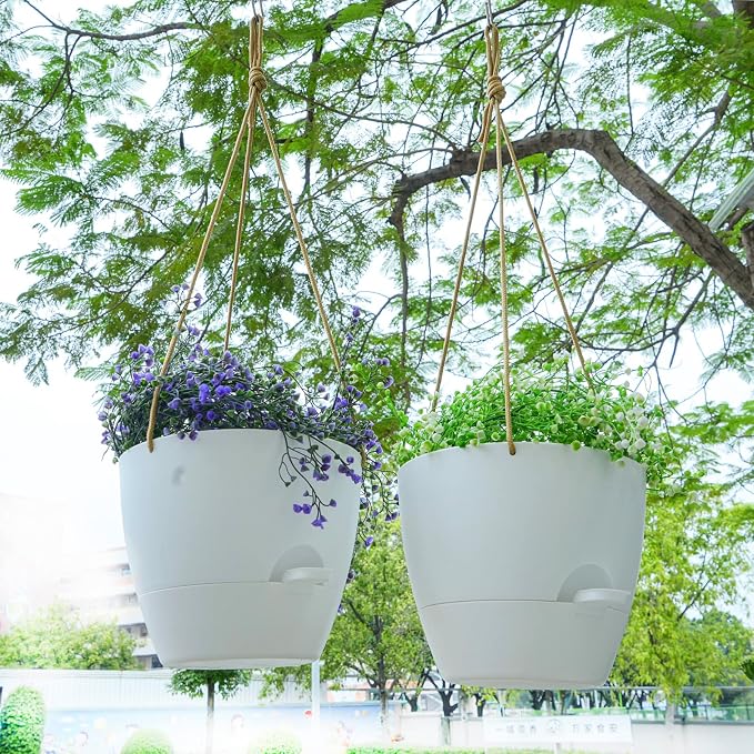 10 Inch Self Watering Hanging Pots, 2 Pack Hanging Planters - Image 4