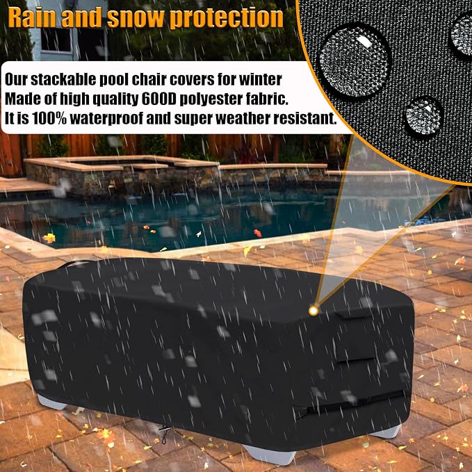 Stackable Chaise Lounge Covers for 2-3 Stackable Patio Lounge Chair, 600D - Image 5