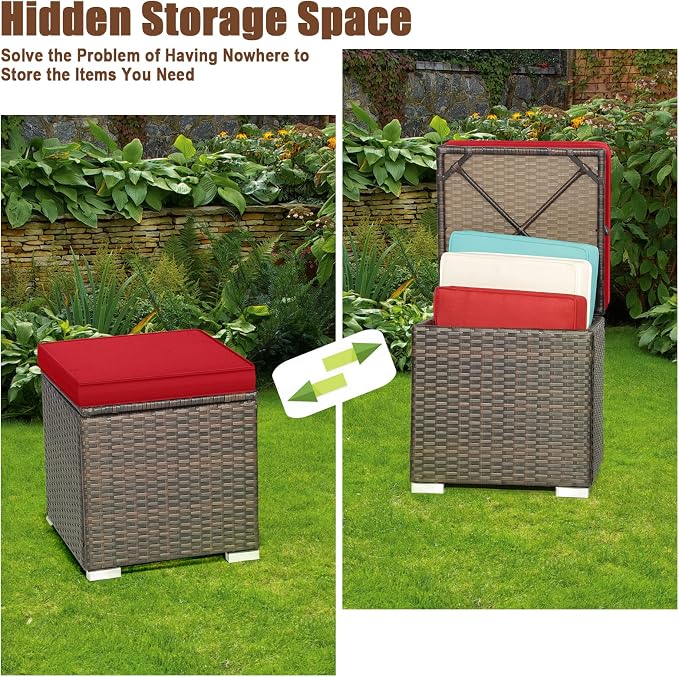 DORTALA Outdoor Storage Ottoman Wicker 2 Piece, Patio Ottomans PE Rattan Foot - Image 4
