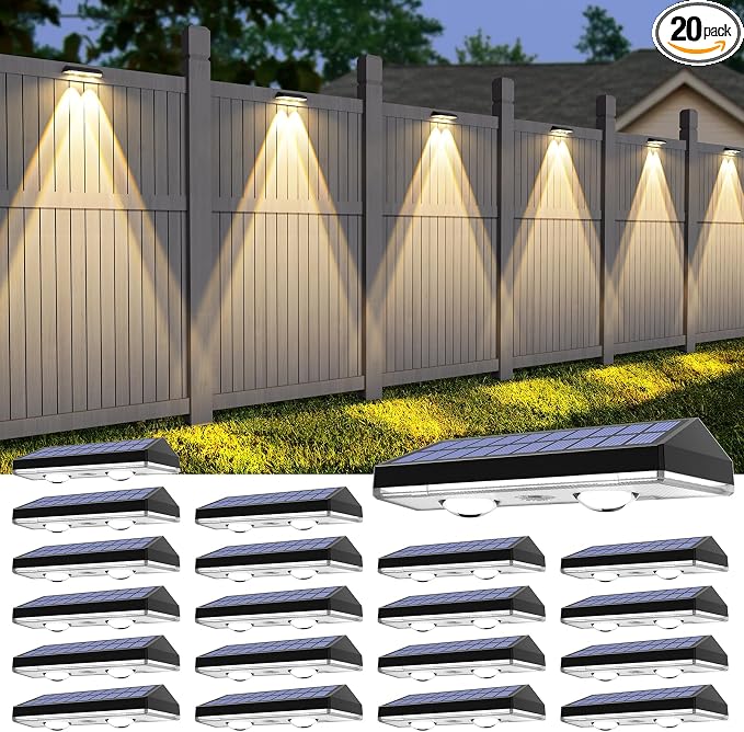 Solar Fence Lights, RGB & Warm White & 6 Colors Lens LED Dusk to Dawn Deck by UGDLUCK