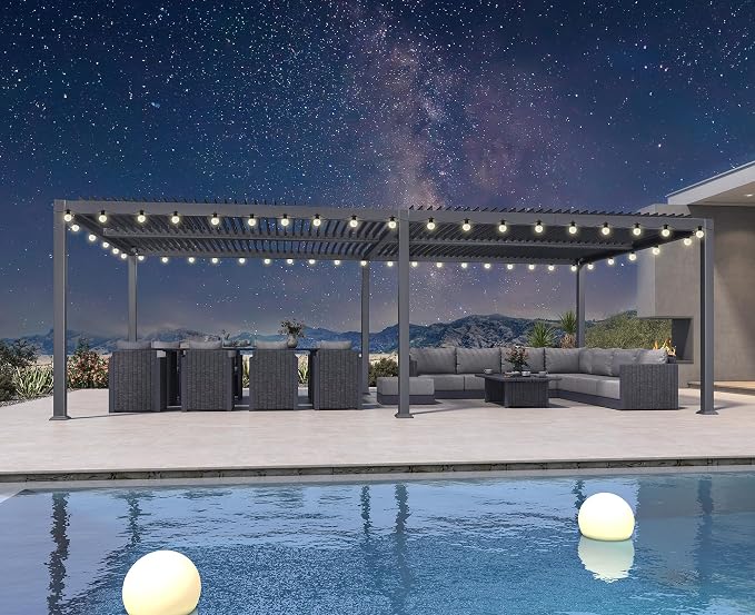 PURPLE LEAF Louvered Pergola w/Light 13' x 25' Aluminum Outdoor Pergola by Unknown