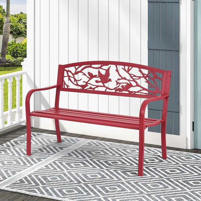 Tangkula Metal Outdoor Garden Bench Park Bench, Patio Bench - Image 4