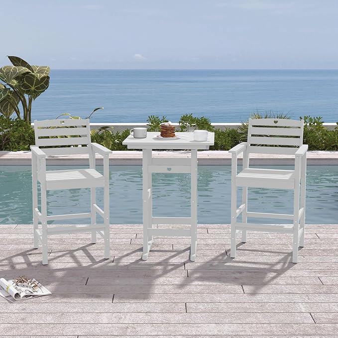 Patio Bar Table, Adirondack Chairs and Table 4 Pieces Set, Bar Height Chairs - Image 2