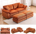 84.6” Corduroy Loveseat with Ottoman, Oversized Double Chaise Lounge Chair by ZXDesign