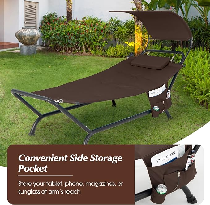 Giantex Hanging Hammock with Stand, Patio Hanging Chaise Lounge Chair w/Canopy - Image 6