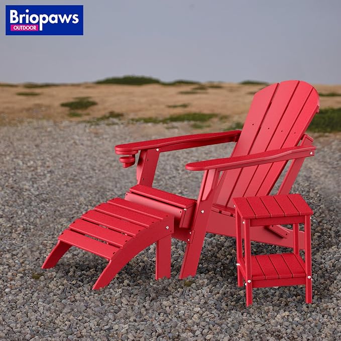 BRIOPAWS Adirondack Ottomans | Folding | Set of 2 | HDPE Plastic | Red Outdoor - Image 3