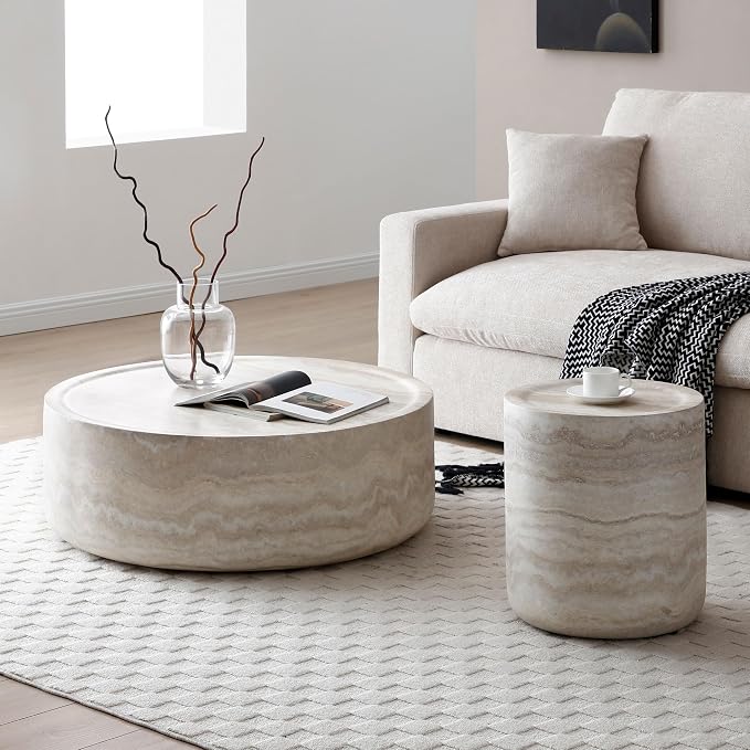 Round Coffee Table for Living Room Circle Coffee Table Modern Drum Center Table - Image 5