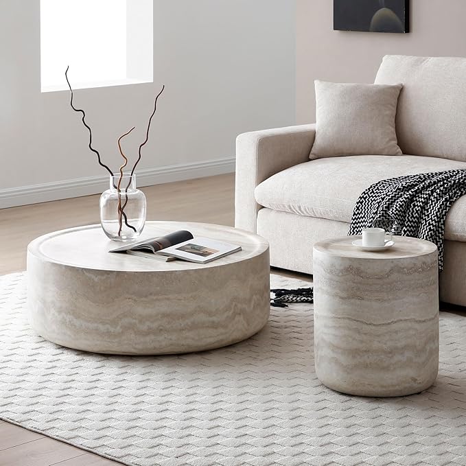 Round Coffee Table for Living Room Circle Coffee Table Faux Marble Pattern - Image 4