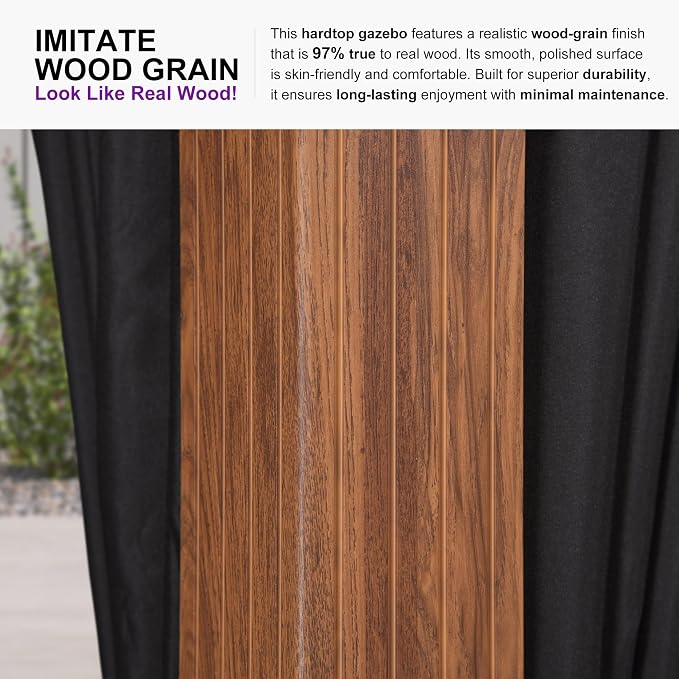 PURPLE LEAF 10' X 14' Hardtop Gazebo Outdoor Wood Grain Aluminum Frame - Image 4