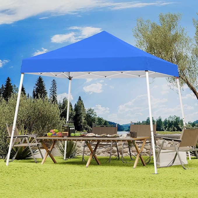 10x10 Pop Up Canopy, 300D Silver Coated Blue Fabric Outdoor Gazebo, Beach Tent - Image 8