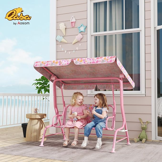 Qaba Kids Patio Swing, 2-Seater Outdoor Porch Swing Chair - Image 2