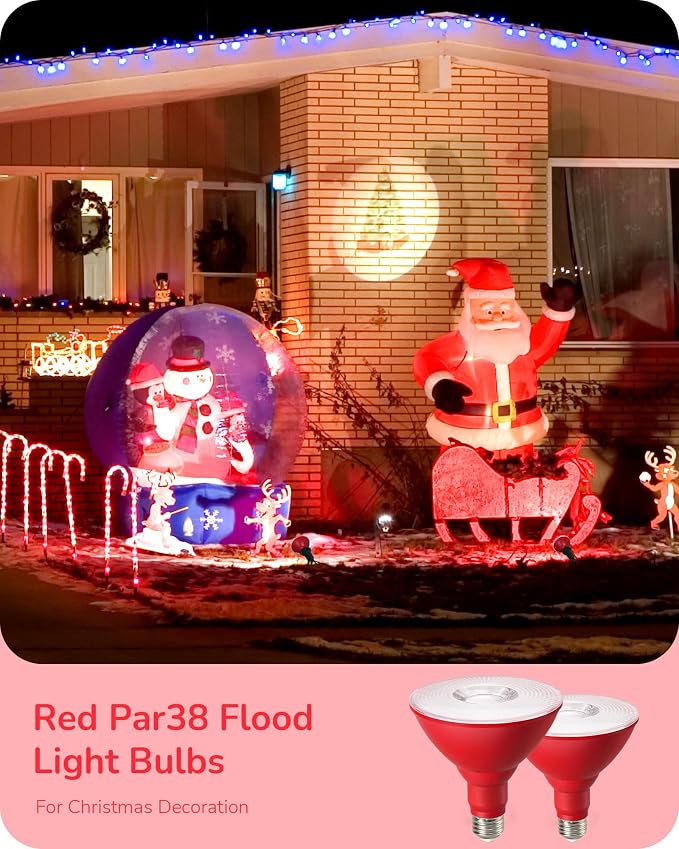 EDISHINE PAR38 Red LED Flood Light Bulbs Outdoor, Dimmable LED Light Bulb - Image 2