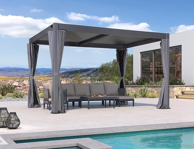 PURPLE LEAF Louvered Pergola 10' x 13' Outdoor Aluminum Modern Gray Pergola - Image 2