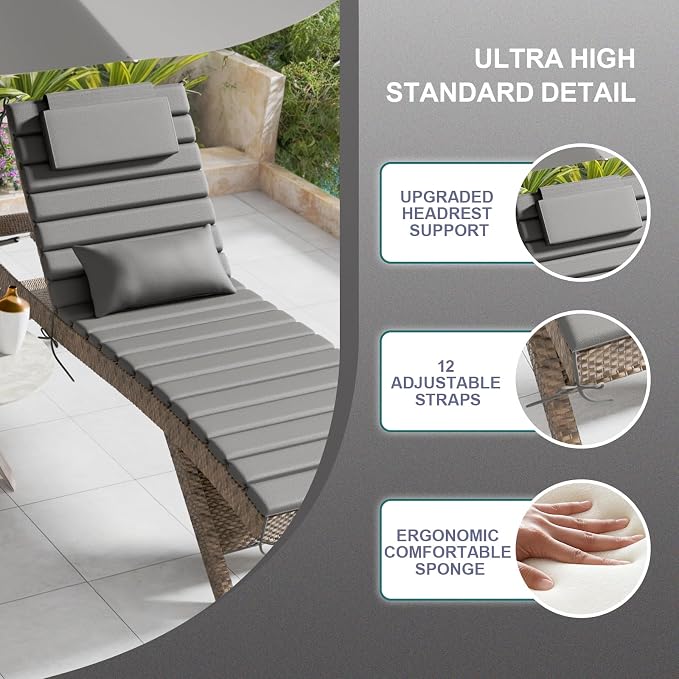 2PCS Outdoor Water-Resistant Olefin Chaise Lounge Cushions - Image 7