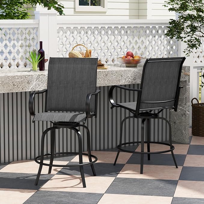Giantex Set of 2 Swivel Outdoor Bar Stools, All-Weather Bar Height Patio Chairs - Image 2