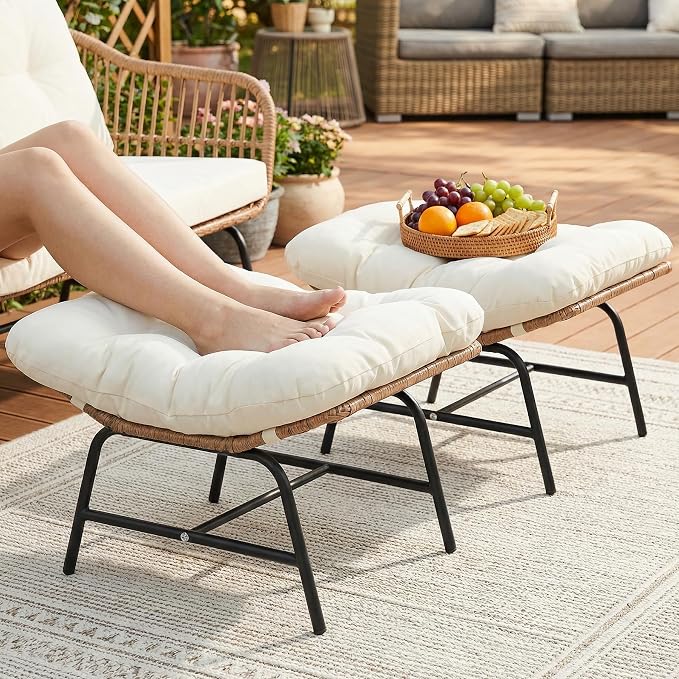NICESOUL Indoor Outdoor Ottoman Set of 2, Large Wide Double Patio Footstool by NICESOUL