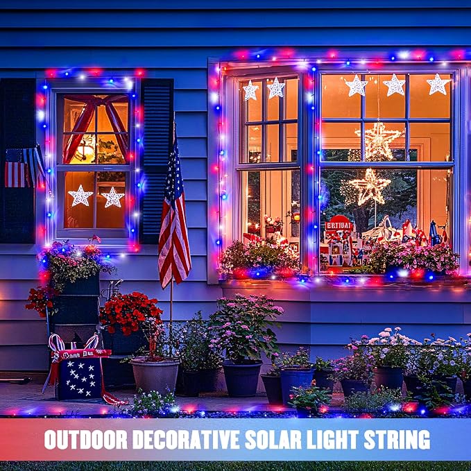 JMEXSUSS 2 Pack Red White and Blue Solar Lights 100LED 33ft Patriot Solar - Image 6