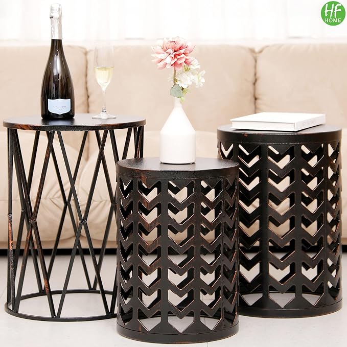 HFHOME Multifunctional Nesting Round Metal Coffee End Tables - Image 6