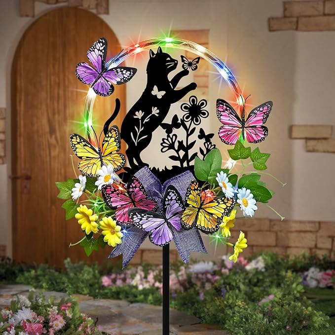 Cat Solar Lights Outdoor Garden, Silhouette Cat by HokfirmHomeDecorGarden