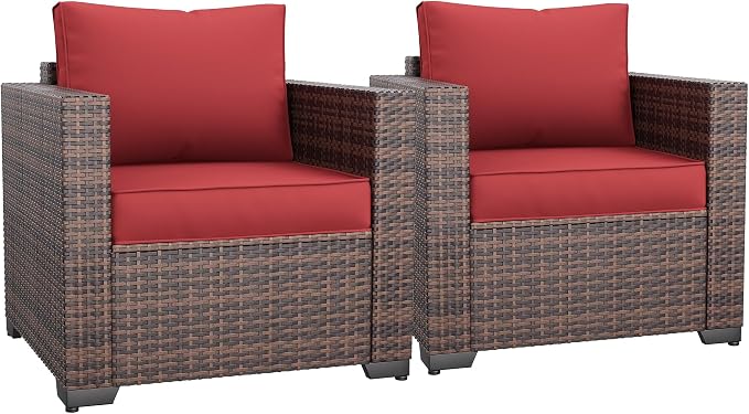 Amopatio Wicker Outdoor Sofa Single Armrest Chair 2 Pack, High Back Waterproof by Amopatio
