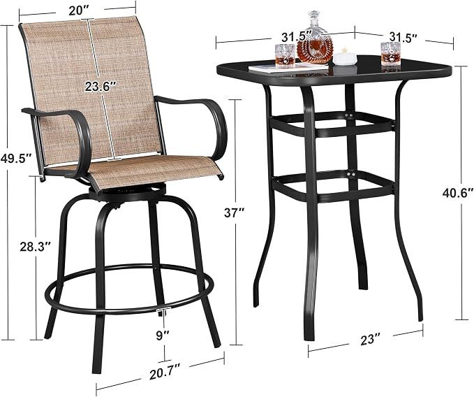 Yaheetech 3Pcs Patio Stools Bar Set, 360 Rotating Swivel Chairs - Image 3