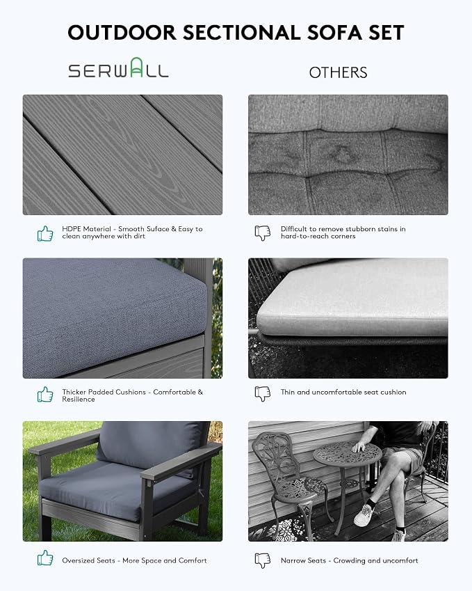 SERWALL HDPE Patio Conversation Set, 6-piece Sectional Outdoor Furniture Set - Image 6