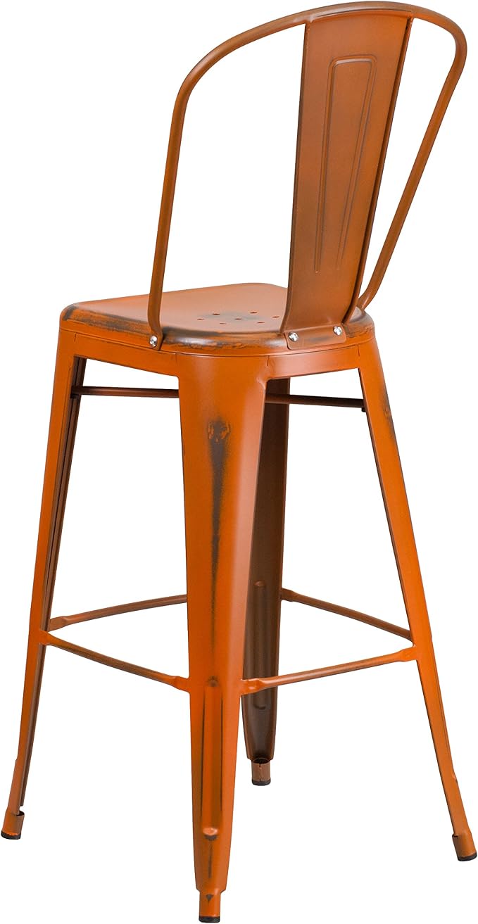 EMMA + OLIVER Commercial Grade 30" H Distressed Orange Metal Indoor-Outdoor - Image 7