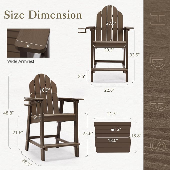LUE BONA Tall Adirondack Chair Set of 4, All Weather HDPS Bar Height Chairs - Image 2