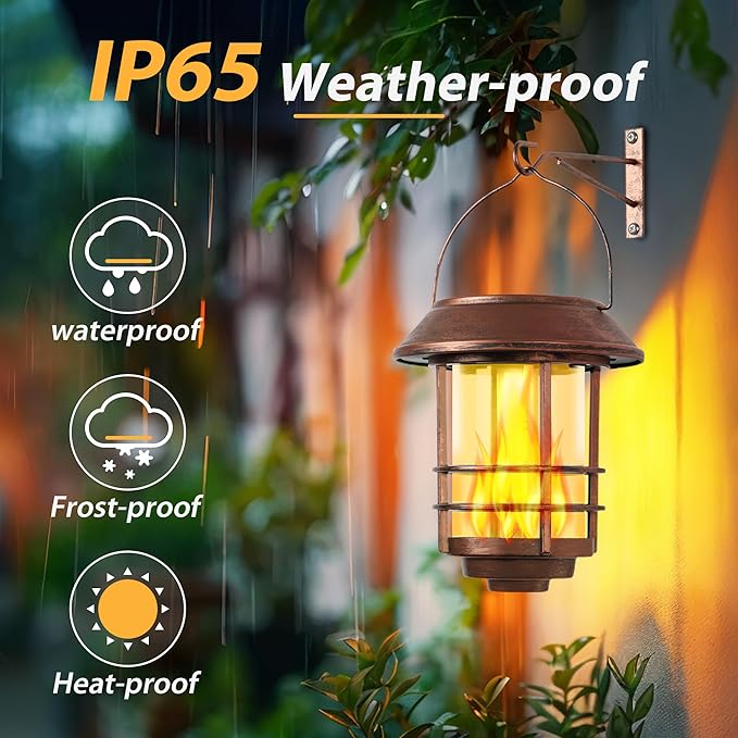 Otdair Solar Lanterns Outdoor Waterproof, 2 Pack Flickering Flames Wall Garden - Image 5