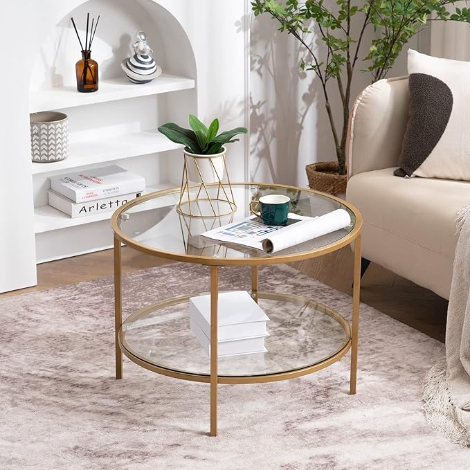 VINGLI 25.6" Round Gold Coffee Tables by VINGLI