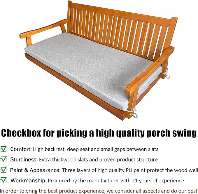 6 FT Wooden Porch Swing Bed - Image 3