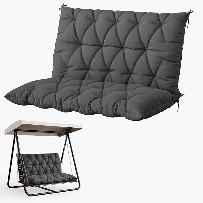 Porch Swing Cushion with Backrest 2-3 Seater Outdoor Bench Cushions Waterproof by Snubbull