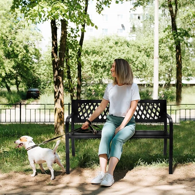 VINGLI Outdoor Metal Bench w/PVC Back - Image 2