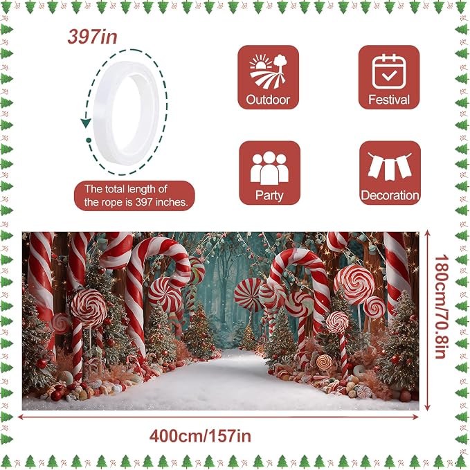 ANNA QUEEN Candy Cane Wonderland Christmas Garage Door Banner 6 x 13FT - Image 3