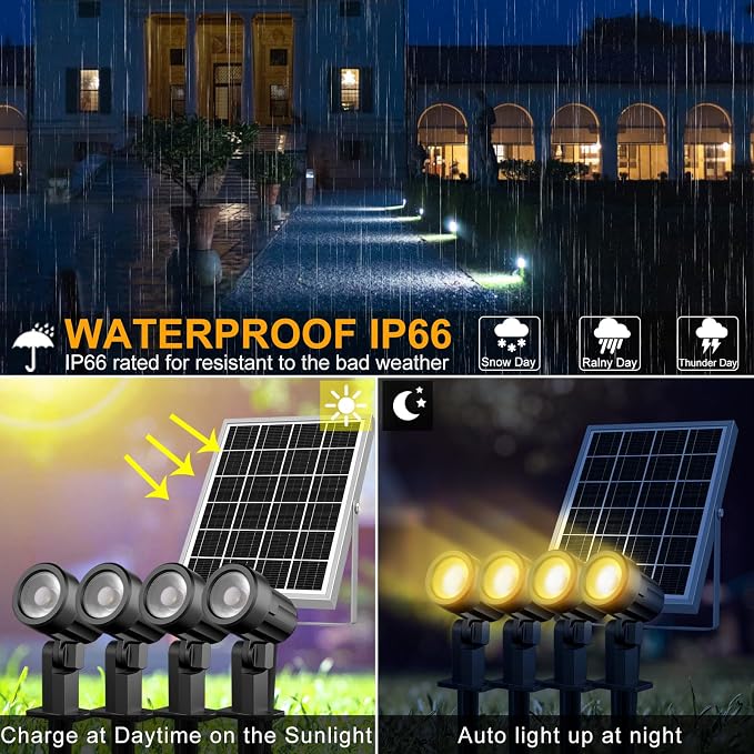 MEIKEE 6 in 1 Solar Spotlights Outdoor, 6W/6V Solar Powered Landscape Lights - Image 4