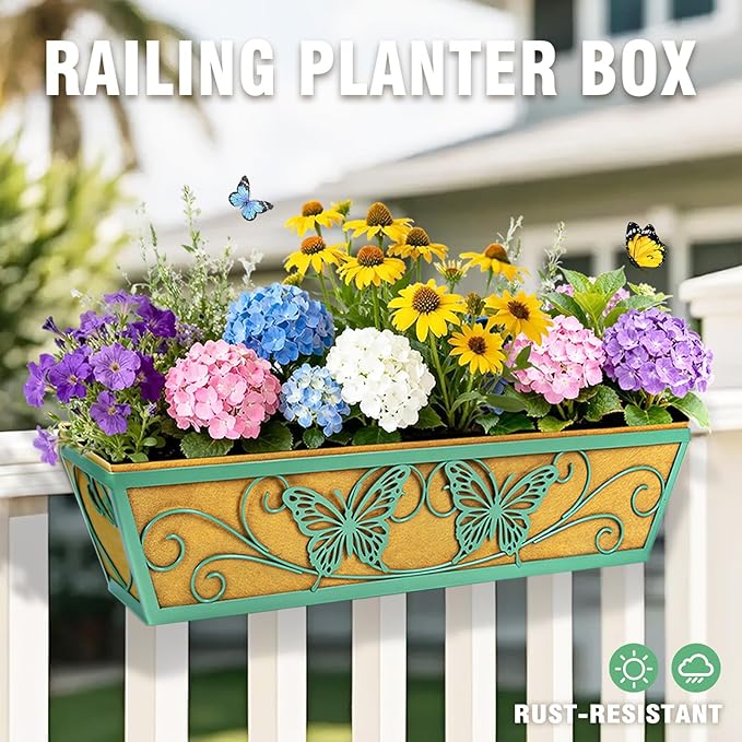 4 Pack 24 Inch Window Boxes Planter Railing Planters Box - Image 2