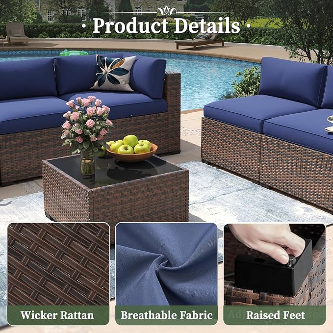 Aoxun 14 Piece Patio Furniture Set Wicker Rattan Patio Conversation Set Outdoor - Image 4