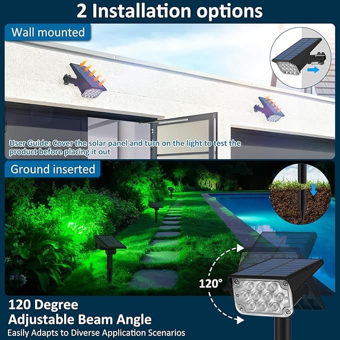 T-SUNUS Green Solar Spot Lights Outdoor Landscape Spotlights 2 Pack Dusk to - Image 4