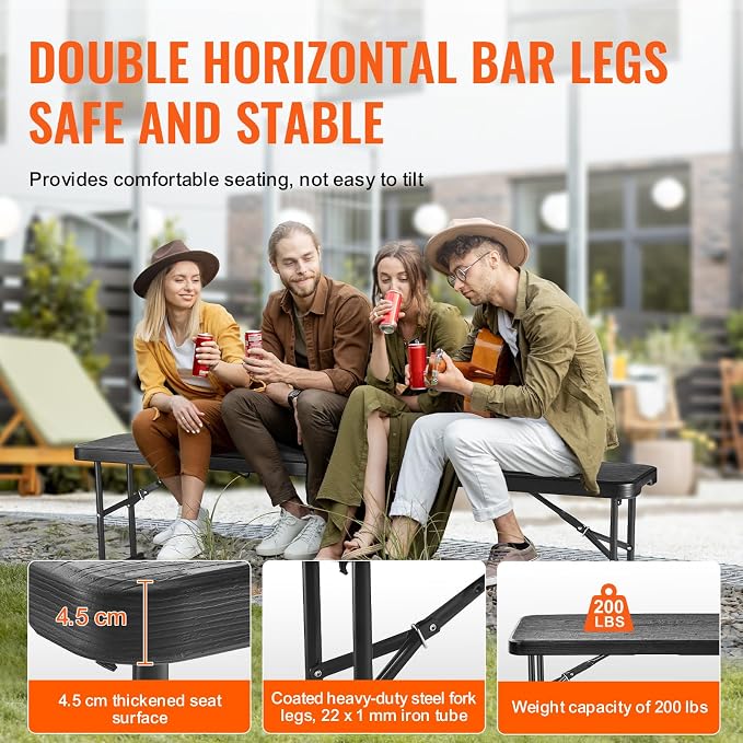 VEVOR Plastic Folding Bench, 6ft Portable Folding Bench, Smooth High Density - Image 7