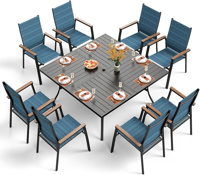 PHI VILLA Patio Dining Set for 8, Outdoor Aluminum Stackable Chairs by PHIVILLAThepioneerofcomfortablehouseholdsupplies
