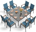 PHI VILLA Patio Dining Set for 8, Outdoor Aluminum Stackable Chairs by PHIVILLAThepioneerofcomfortablehouseholdsupplies